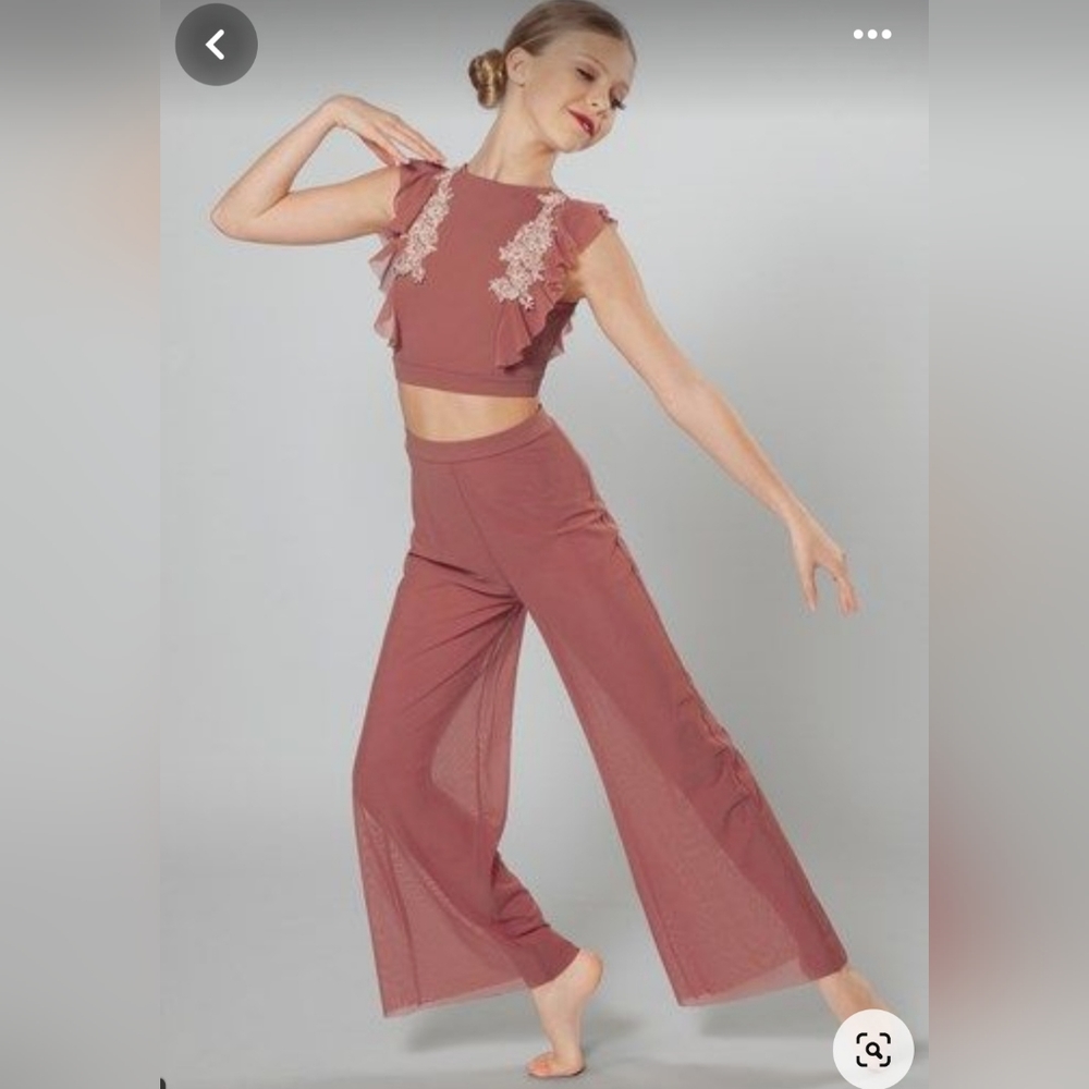 Weissman Elite Ruffle Mesh Top and pants Small AdultColor Rosewood